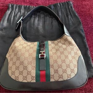 Gucci Cream and Brown Shoulder Bag with Hobo Shape and Monogram Design